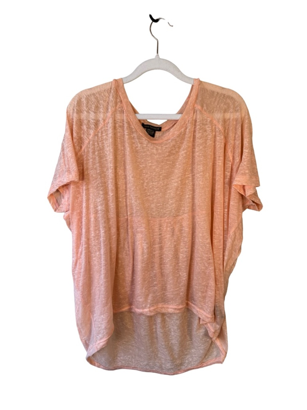 QED London Light Peach Sheer Relaxed Short Sleeve Top Size S Boho Coastal